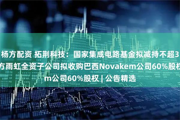 杨方配资 拓荆科技：国家集成电路基金拟减持不超3%股份；东方雨虹全资子公司拟收购巴西Novakem公司60%股权 | 公告精选